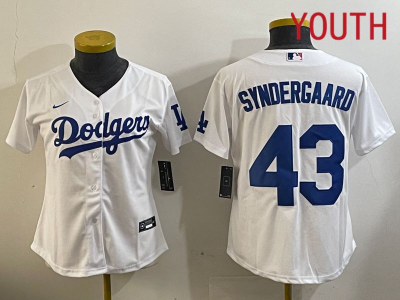 Youth Los Angeles Dodgers #43 Syndergaard White Game 2024 Nike MLB Jersey style 1120